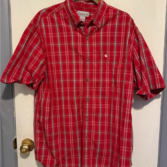 Carhartt Men's Vibrant Red Plaid Button Down Shirt - Picture 1 of 4